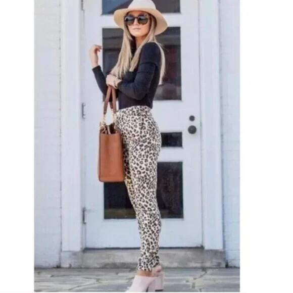 NWOT Frame Ali High Waist Cigarette Skinny Jeans Leopard Print Beige 24 - Picture 9 of 9